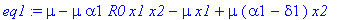 eq1 := mu-mu*alpha1*R0*x1*x2-mu*x1+mu*(alpha1-delta...