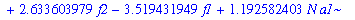 eg21b := .1584383541e-9*I*f1+.1584383541e-8*I*f2+.3299906198-.1584383541e-9*I+2.633603979*f2-3.519431949*f1+1.192582403*N*a1