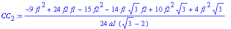 CC[2] := 1/24*(-9*f1^2+24*f2*f1-15*f2^2-14*f1*3^(1/2)*f2+10*f2^2*3^(1/2)+4*f1^2*3^(1/2))/a1/(3^(1/2)-2)