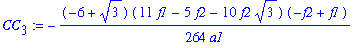CC[3] := -1/264*(-6+3^(1/2))*(11*f1-5*f2-10*f2*3^(1/2))*(-f2+f1)/a1