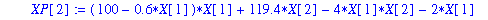 G := proc (N, t, X, XP) XP[1] := (60-X[1])*X[1]-X[2]; XP[2] := (100-.6*X[1])*X[1]+119.4*X[2]-4*X[1]*X[2]-2*X[1] end proc