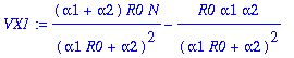 VX1 := (alpha1+alpha2)*R0*N/((alpha1*R0+alpha2)^2)-...
