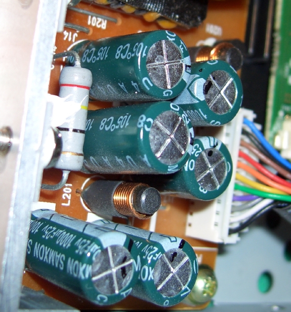 closeup of view of capacitors of the DC converter