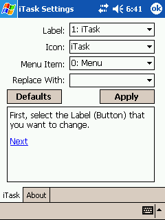 This figure shows iTask settings menu
