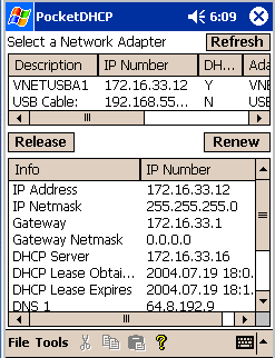 DHCP output for both WLAN and USB cable