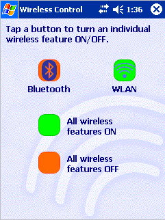 Bluetooth® icon on the left and WLAN icon on the right